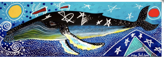 Whale painting by Mi’kmaq artist Alan Syliboy.